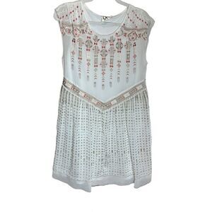 One September Anthropologie White‎ Embroidered Sleeveless Shift Dress Small
